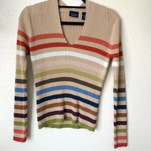 HILLLARD AND HANSEN SIZE M 90S Y2K LONGSLEEVE KNIT TOP STRIPED
